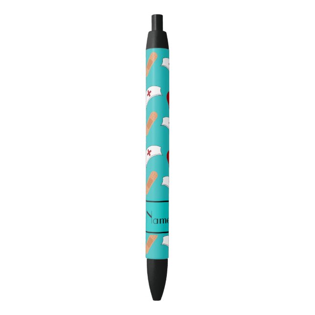 Personalized name turquoise nurse pattern black ink pen (Front Vertical)