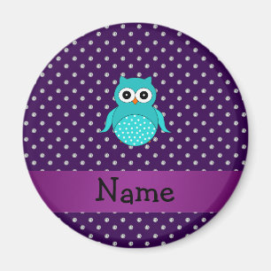 Personalized name turquoise owl purple diamonds magnet