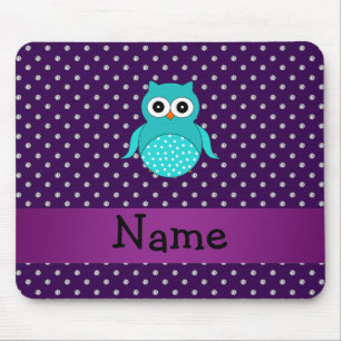 Personalized name turquoise owl purple diamonds mouse pad