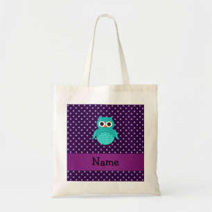 Personalized name turquoise owl purple diamonds tote bag