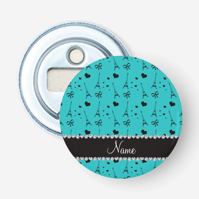 Personalized name turquoise paris eiffel tower bottle opener (Front)