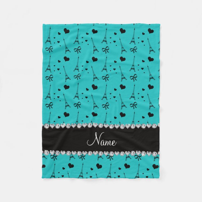 Personalized name turquoise paris eiffel tower fleece blanket (Front)