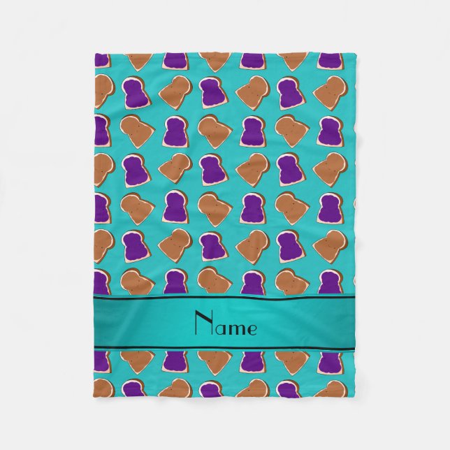 Personalized name turquoise peanut butter jelly fleece blanket (Front)