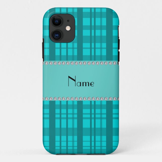 Personalized name turquoise plaid pattern Case-Mate iPhone case (Back)