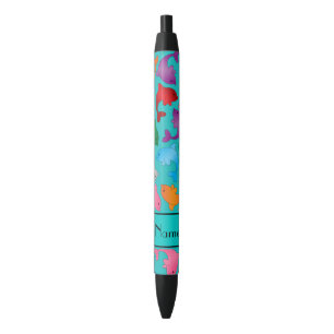 Personalized name turquoise rainbow dolphins black ink pen