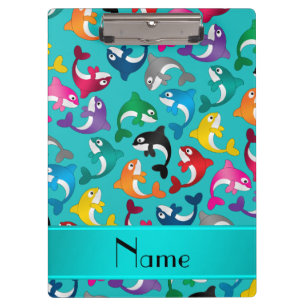 Personalized name turquoise rainbow killer whales clipboard