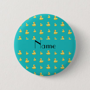 Personalized name turquoise rubber duck pattern 2 inch round button