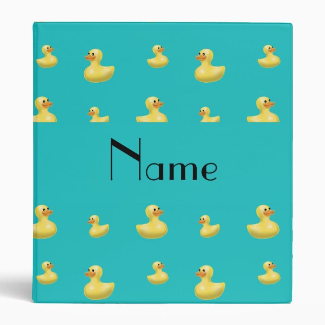 Personalized name turquoise rubber duck pattern binder (Front)