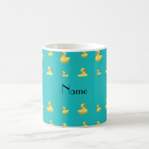 Personalized name turquoise rubber duck pattern coffee mug