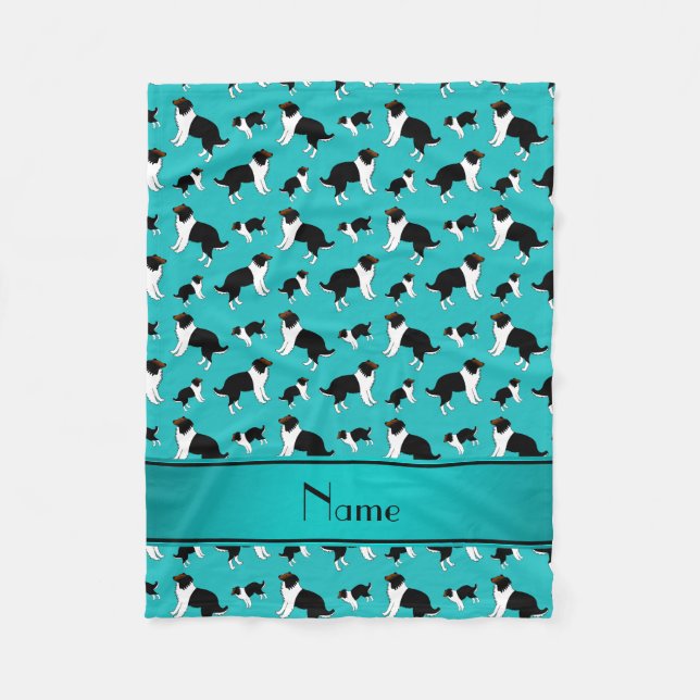 Personalized name turquoise Shetland Sheepdogs Fleece Blanket (Front)