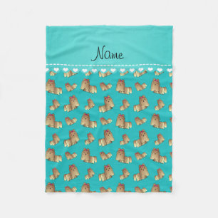 Personalized name turquoise shih tzu dogs fleece blanket