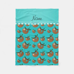 Personalized name turquoise sloth pattern fleece blanket
