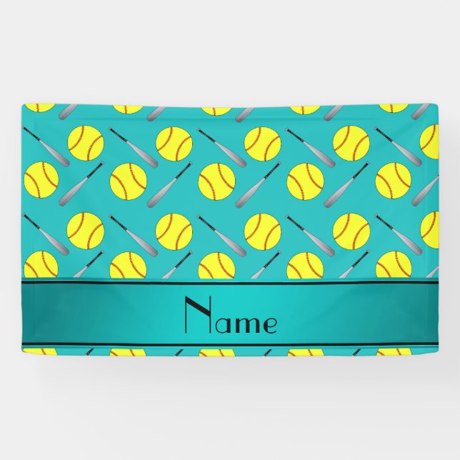 Personalized name turquoise softball pattern banner (Horizontal)
