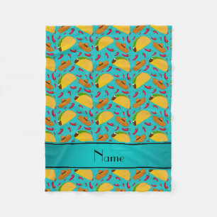 Personalized name turquoise tacos sombreros chilis fleece blanket
