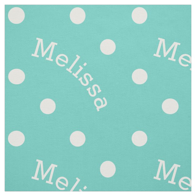 Personalized Name Turquoise Teal Blue Polka Dot Fabric (Swatch)