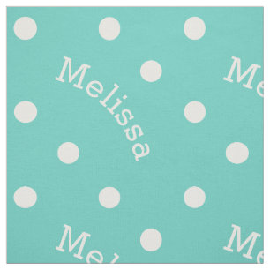 Personalized Name Turquoise Teal Blue Polka Dot Fabric