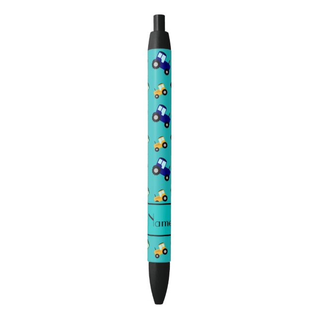 Personalized name turquoise tractors black ink pen (Front Vertical)