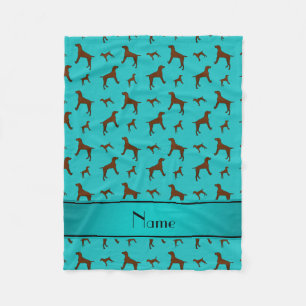 Personalized name turquoise Vizsla dogs Fleece Blanket