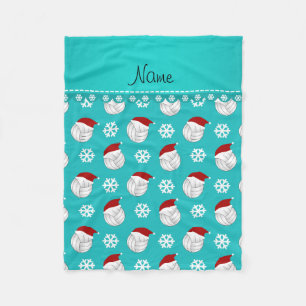 Personalized name turquoise volleyballs santa hats fleece blanket