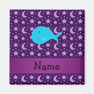 Personalized name turquoise whale purple stars magnet