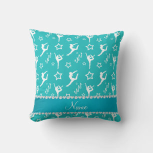Personalized name turquoise white gymnastics stars throw pillow