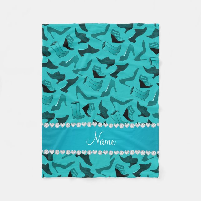Personalized name turquoise women's shoes pattern fleece blanket (Front)