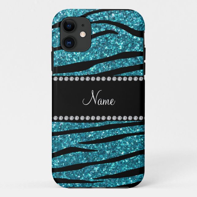 Personalized name turquoise zebra stripes Case-Mate iPhone case (Back)