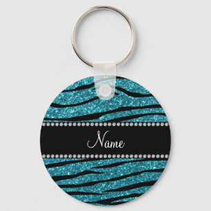 Personalized name turquoise zebra stripes keychain