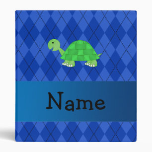 Personalized name turtle blue argyle binder