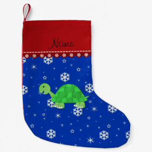 Personalized name turtle blue snowflakes small christmas stocking