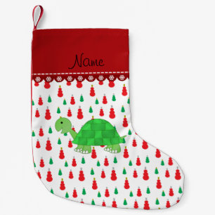 Personalized name turtle green red snowmen small christmas stocking