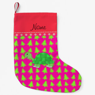 Personalized name turtle pink green christmas tree small christmas stocking