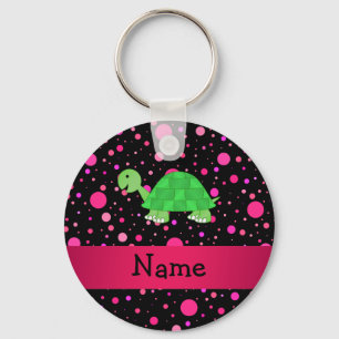 Personalized name turtle pink polka dots keychain