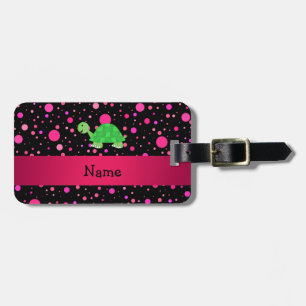Personalized name turtle pink polka dots luggage tag