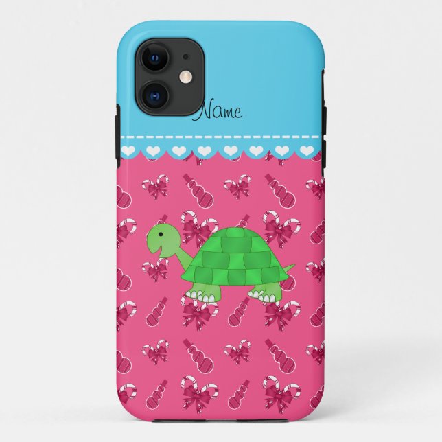 Personalized name turtle pink snowman candy canes Case-Mate iPhone case (Back)