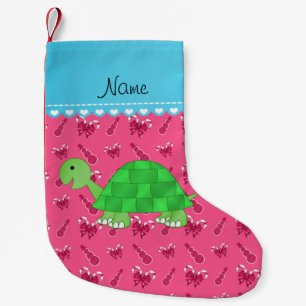 Personalized name turtle pink snowman candy canes small christmas stocking