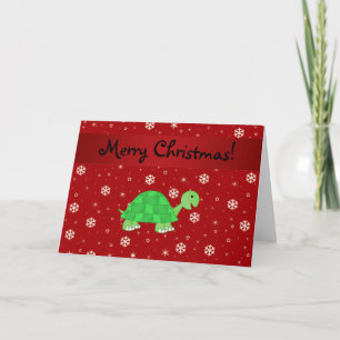 Personalized name turtle red snowflakes holiday card