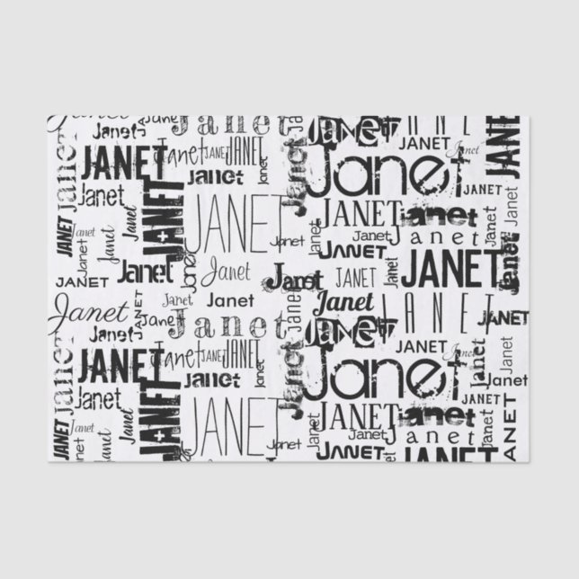 Personalized Name Typography Black Word Cloud Tissue Paper (Front)
