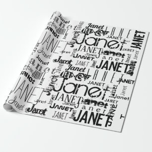 Personalized Name Typography Black Word Cloud Wrapping Paper