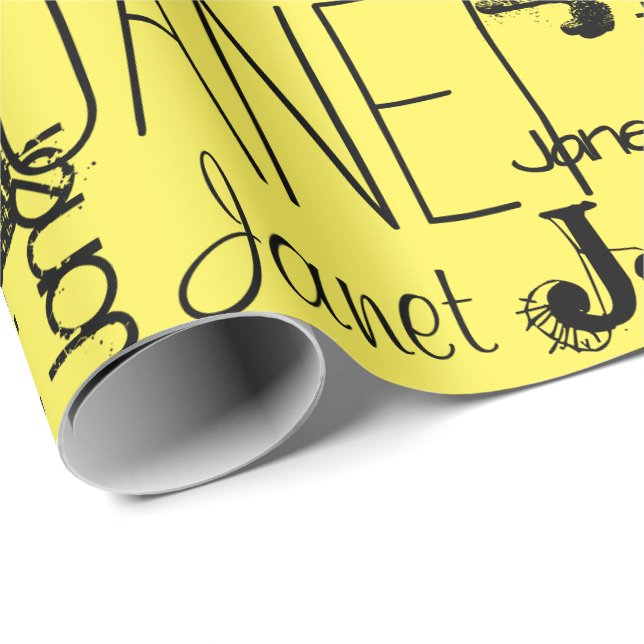 Personalized Name Typography Black Yellow Wrapping Paper (Roll Corner)