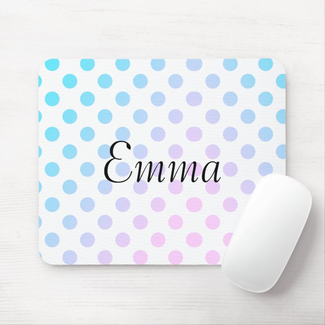 Personalized Name Typography Blue Pink Polkadot Mouse Pad (With Mouse)
