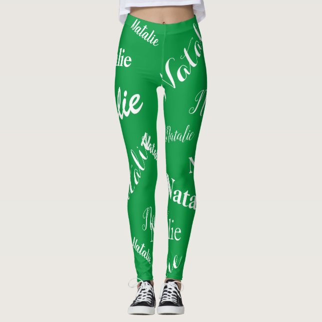 Personalized Name Typography Font Kelly Green Leggings (Front)