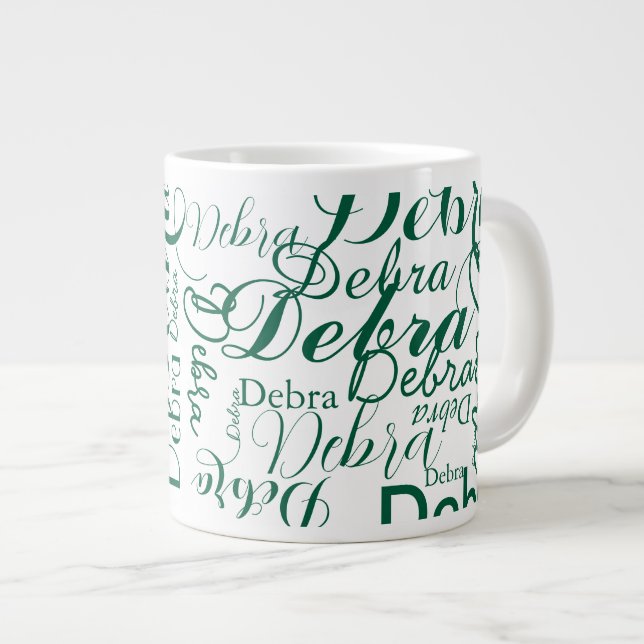 Personalized Name Typography green pattern Large Coffee Mug (Front Right)
