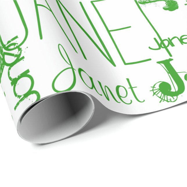 Personalized Name Typography Green Wrapping Paper (Roll Corner)