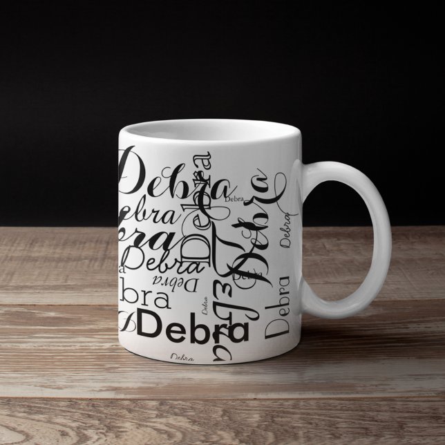 Personalized Name Typography Mug (black and white name pattern)