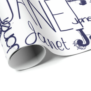 Personalized Name Typography Navy Blue Wrapping Paper