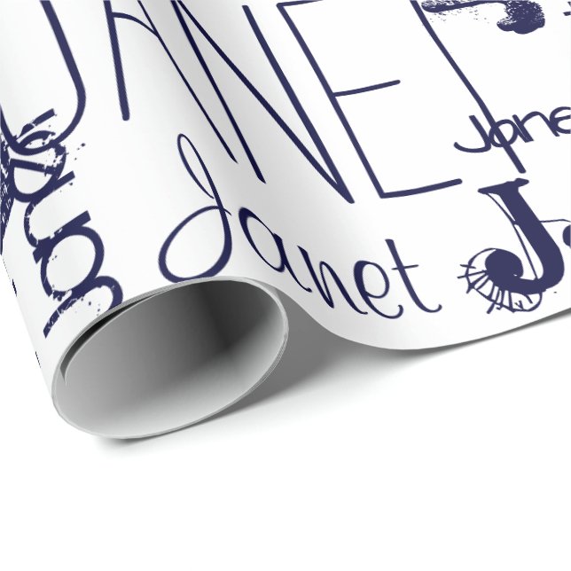 Personalized Name Typography Navy Blue Wrapping Paper (Roll Corner)