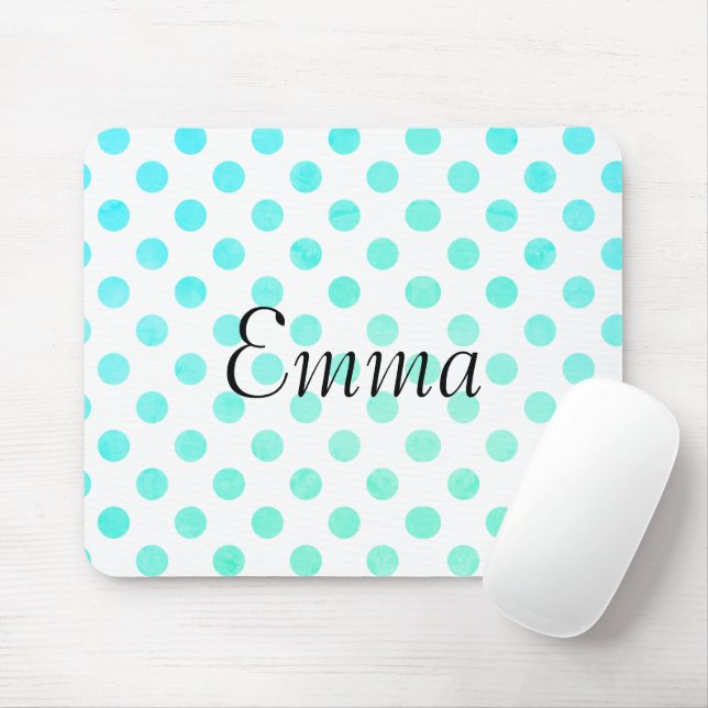 Personalized Name Typography Turquoise Polkadot Mouse Pad (With Mouse)