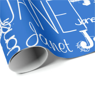 Personalized Name Typography White Blue Wrapping Paper