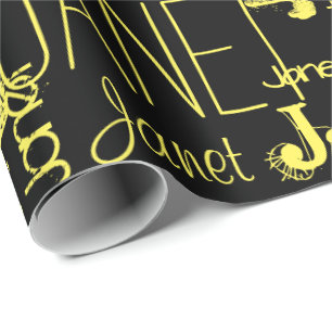 Personalized Name Typography Yellow Black Wrapping Paper